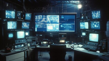 Aufkleber - multiple screens displaying various data and complex equipment create a high tech environment in a v