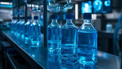 Poster - Automated bottling line for blue liquid in a sterile lab
