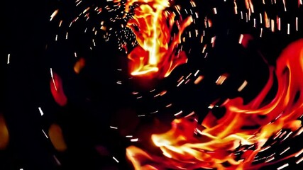Poster - Abstract swirling flames on black background, dynamic fire and energy concept