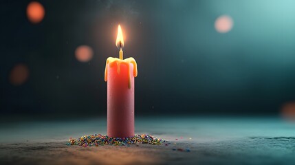 Poster - A 3D rendered image of a birthday candle with glowing neon lights showcasing a futuristic aesthetic  The candle s flame emits a vibrant luminous glow