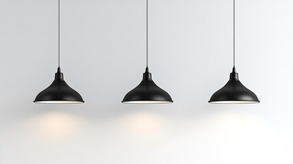 Canvas Print - Three black pendant lights illuminate a minimalist white wall.