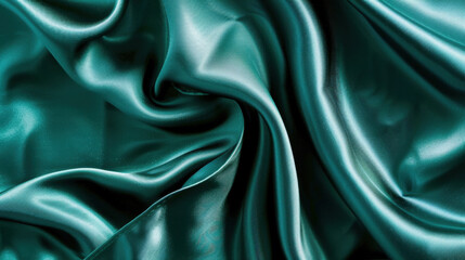 Poster - Luxurious teal satin fabric with smooth, flowing texture and elegant drape. Perfect for fashion, upholstery, or decorative projects