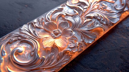 Poster - Ornate floral metal design. AI.