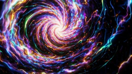 Poster - colorful swirling vortex of light in space, abstract cosmic energy concept