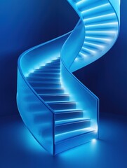 Wall Mural - Modern spiral staircase with blue neon lighting. AI.