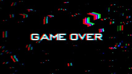 Poster - Glitch effect game over text, retro video game concept