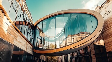 Poster - Innovative Modern Building with Curved Glass Architecture and Reflections : Generative AI