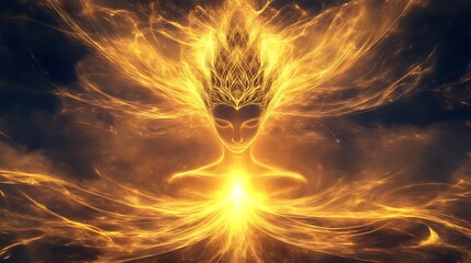 Poster - Stunning Abstract Art of a Radiant Being Surrounded by Golden Light and Energies : Generative AI