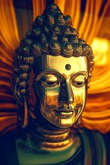 Poster - Stunning close-up of a golden Buddha statue radiating serenity and calmness with intricate design details : Generative AI