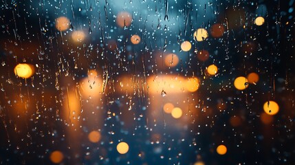 Leinwandbilder - Rain droplets on a window create a captivating view of city lights shining through the blurred glass : Generative AI