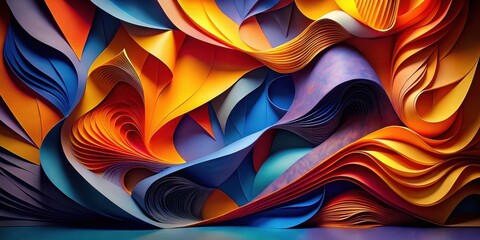 Wall Mural - Abstract Colorful Paper Waves A Vivid Display of Curving Layers and Dynamic Forms