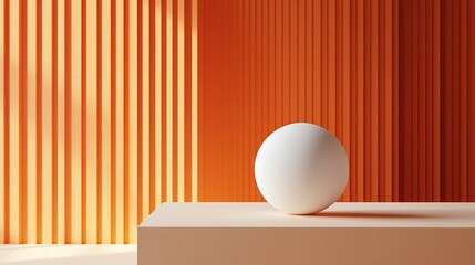 Aufkleber - Minimalist interior design with a white sphere on a pastel table against a vibrant striped wall : Generative AI