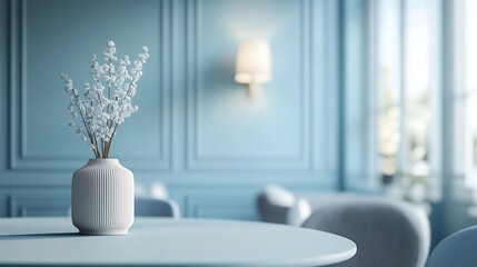 Aufkleber - Sophisticated Dining Area with White Ribbed Vase and Soft Focused Decor Emphasizing Calm Environment : Generative AI