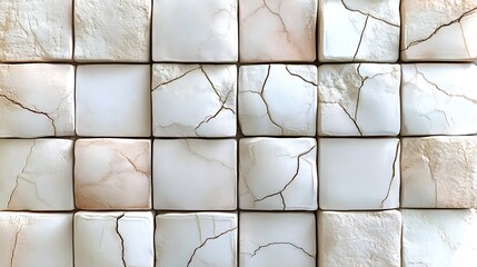 Poster - Elegant cracked white tiles arranged in a beautiful pattern ideal for modern decor : Generative AI