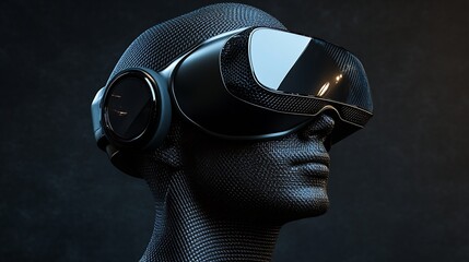 Poster - Futuristic black VR headset worn by a mannequin showcasing advanced technology design : Generative AI