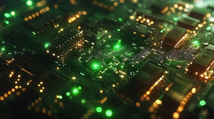 Leinwandbilder - Artistic Angle of a Circuit Board Featuring LED Lights and Insightful Patterns Demonstrating High-Tech Engineering : Generative AI