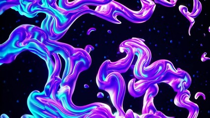 Poster - neon abstract fluid shapes on black background, vibrant digital art. futuristic and dynamic concept