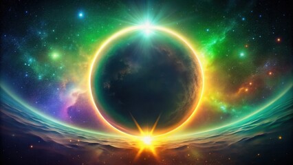 Wall Mural - a celestial body's sunrise and sunset, enveloped in cosmic dust and nebulae