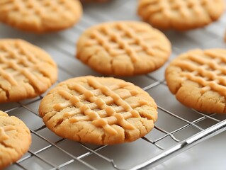 Wall Mural - Peanut Butter Cookies Freshly Baked on Cooling Rack Close Up Still Life