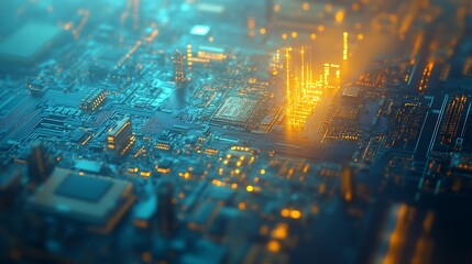 Poster - Advanced circuit board with dynamic glowing pathways and intricate components illustrating modern technology : Generative AI