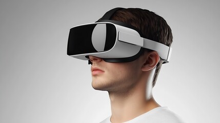 Aufkleber - Side profile of a man using white virtual reality headset showcasing futuristic gaming technology : Generative AI