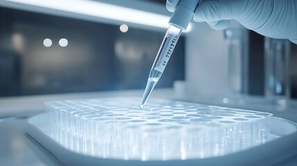 Leinwandbilder - Laboratory technician using a pipette to transfer liquid into test tubes in a high-tech lab setting : Generative AI