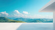 © Keopaserth - serene landscape featuring modern white terrace overlooking lush green mountains under clear blue sky. tranquil scene evokes sense of peace and connection with nature