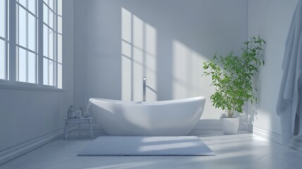 Poster - Minimalist Bathroom Design with Sleek Bathtub and Beautiful Light Play on Walls : Generative AI
