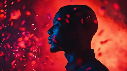 Poster - Profile portrait of a man against a colorful smoky backdrop in artistic lighting : Generative AI