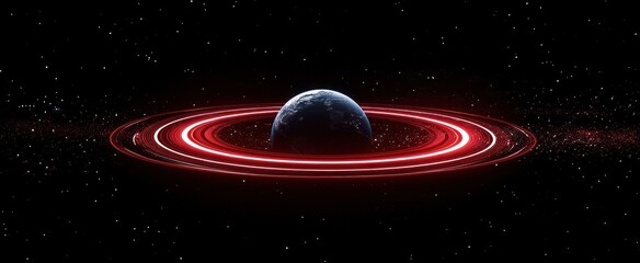 Wall Mural - planet earth encircled by a vibrant red ring system in deep space.