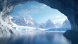 © Keopaserth - stunning view from ice cave, showcasing majestic mountains and serene glacial lake. bright blue sky and icy landscape create tranquil atmosphere