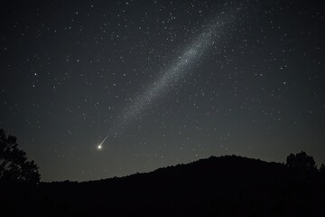 Wall Mural - night sky with shooting star over silhouetted hills.