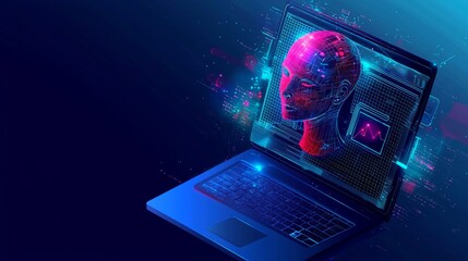 Fototapete - Virtual university concept with AI-powered systems and futuristic HUD elements, no people, copy space.