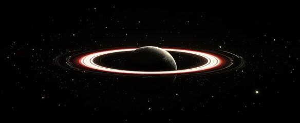 Wall Mural - planet with glowing red rings in dark space.