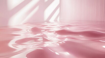 Poster - Pink liquid surface fills a room with soft light and shadows.