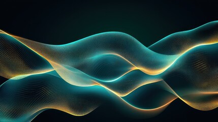 Poster - abstract waves of blue and orange light flowing gracefully across a dark background, creating a sere