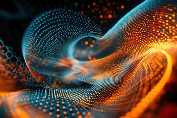 Poster - abstract digital wave pattern with glowing particles, representing technology and innovation in a fu