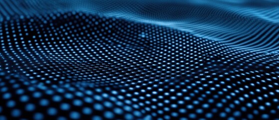 Poster - abstract blue wave pattern with dots creating a digital ocean effect, showcasing depth and fluidity,