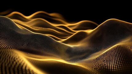 Wall Mural - Abstract representation of flowing golden waves against a dark background, showcasing a dynamic visual of movement and texture