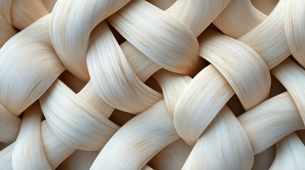 Poster - A close-up of intricately woven natural fibers, showcasing smooth curves and textures in a light neutral color palette.