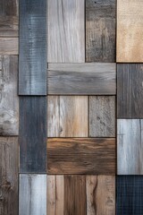 Wall Mural - A close-up shot of a wall composed of various wood planks in different shades and textures.