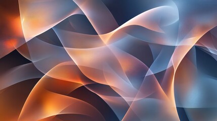 Wall Mural - Abstract fluid shapes in vibrant hues of orange and blue intertwine, creating a dynamic visual effect with a soft, ethereal quality