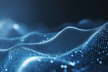Poster - abstract representation of flowing digital waves illuminated by soft blue light, creating a serene a