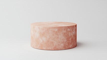 Poster - A smooth, round, pink marble pedestal on a white background, ideal for showcasing products or art pieces in a minimalist setting