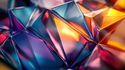 Poster - A close-up view of colorful, faceted, geometric shapes with vibrant reflections and a smooth texture, creating a captivating visual effect.