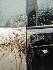 Poster - Comparison of a scratched and dirty car next to a shiny and polished car reveals contrasting vehicle conditions. Generative AI