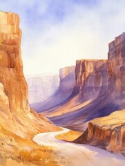 Wall Mural - Beautiful canyon landscape with winding road and towering rock formations under a clear sky. Generative AI