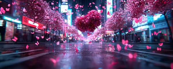 Poster - a dreamlike floating metropolis made of translucent energy, where digital butterflies leave trails o