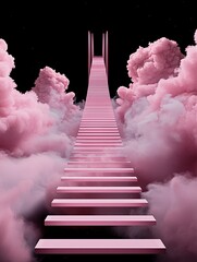 Poster - endless floating staircases leading into the unknown, surrounded by holographic clouds, glitching st