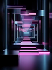 Poster - Endless floating staircases leading into the unknown, surrounded by holographic clouds, glitching stars, and futuristic AI apparitions, evoking a sense of wonder and mystery, surreal dreamscape,